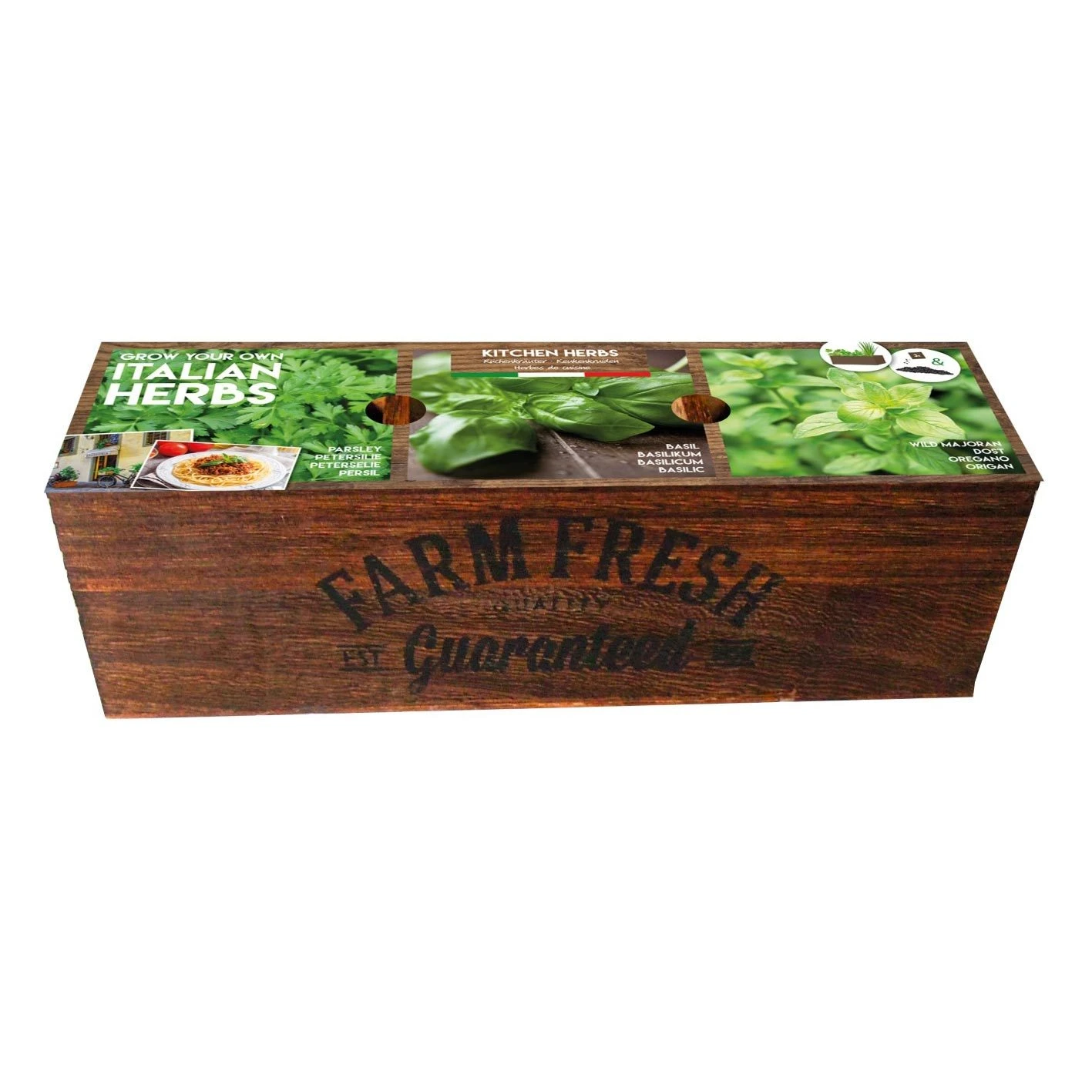 Anzuchtkiste Farm Fresh, Italienische KrÀuter, Holz, Saatgut, Anzuchterde