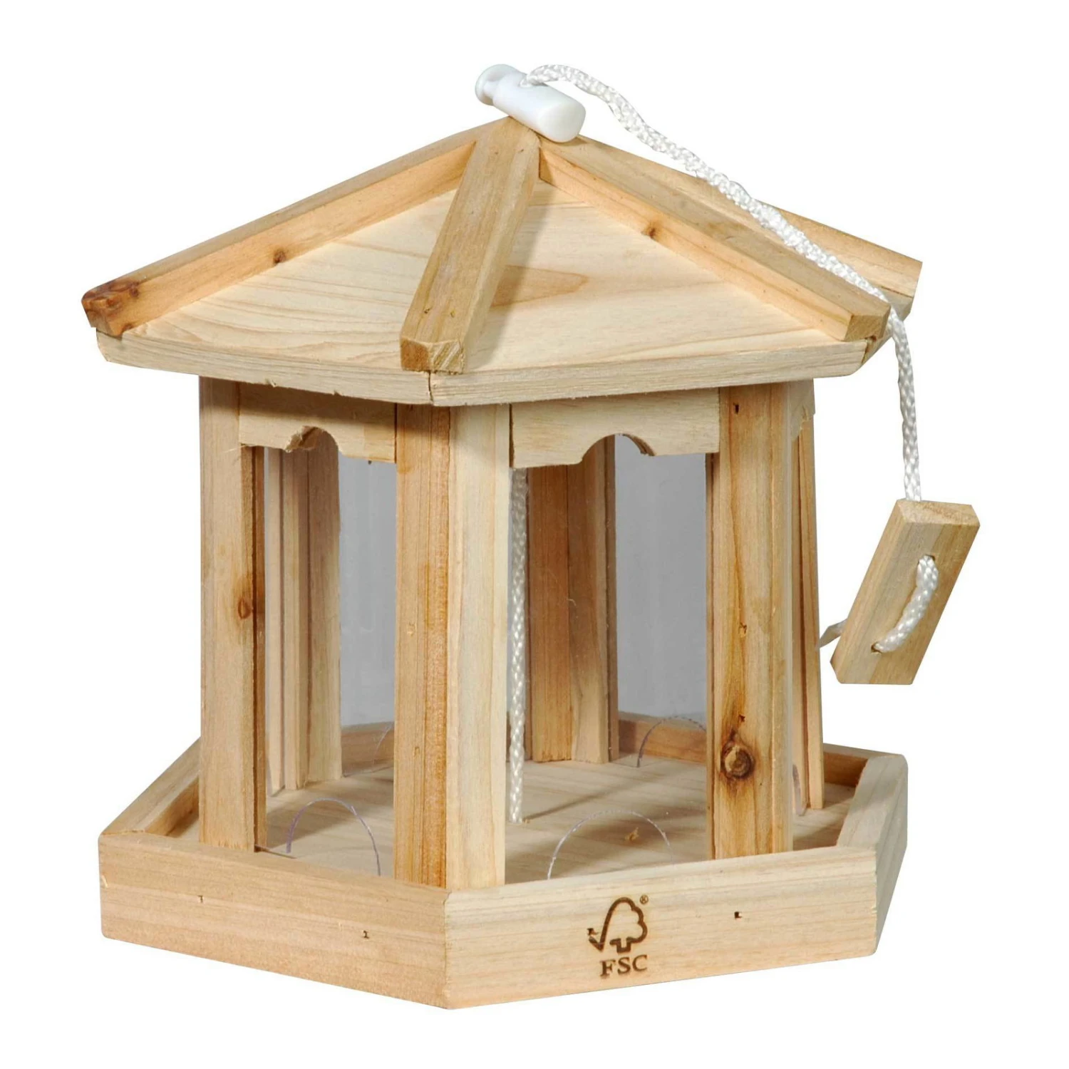 Vogelhaus Pavillon 6-Eck Hängend, FSC®-Holz Und Acrylglas, Ca. 19 X 18 X 18 Cm