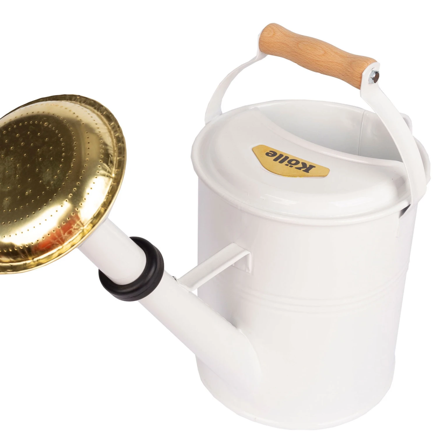 Zinkgießkanne Mit Holzgriff & Messingbrause, Weiß - Image 2