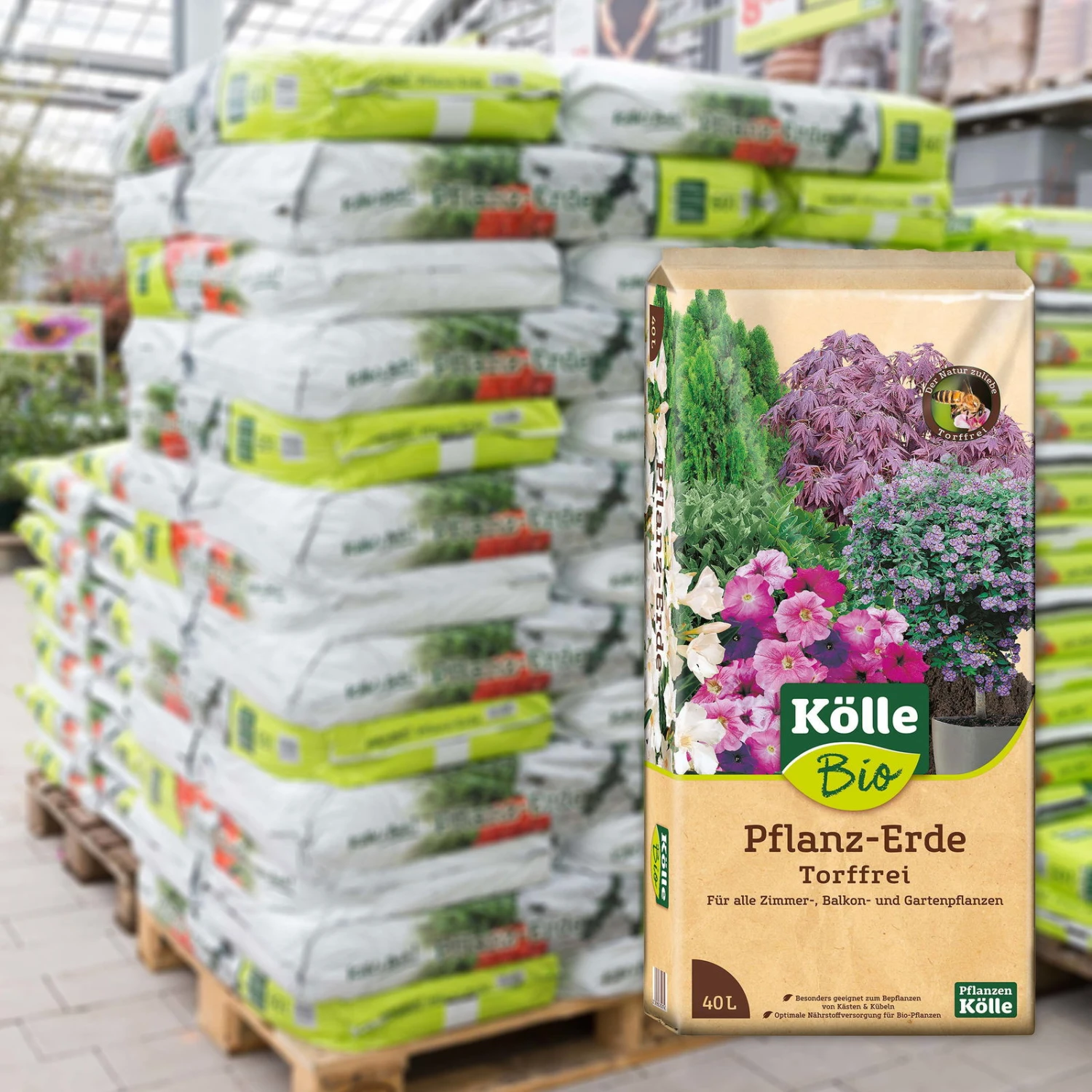 Kölle Bio Pflanzerde Torffrei, 2400l, 60 Sack á 40l, Palettenware