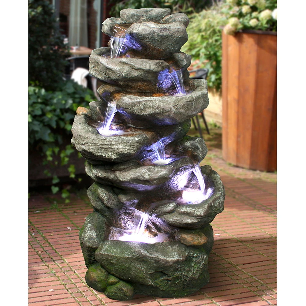 Brunnen Aus Polyresin Mit Pumpe, LED-Beleuchtung Und 10 M Kabel, Ca. 56x44x102 Cm - Image 2