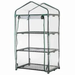 Gewächshaus Grün, Drei Etagen, Stahlrohr / Kunststoff, 126 X 70 X 50 Cm