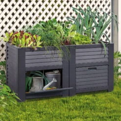 Maxi-Hochbeet Mit 2 Fächern, Anthrazit, Polypropylen, L150 X B76 X H78 Cm