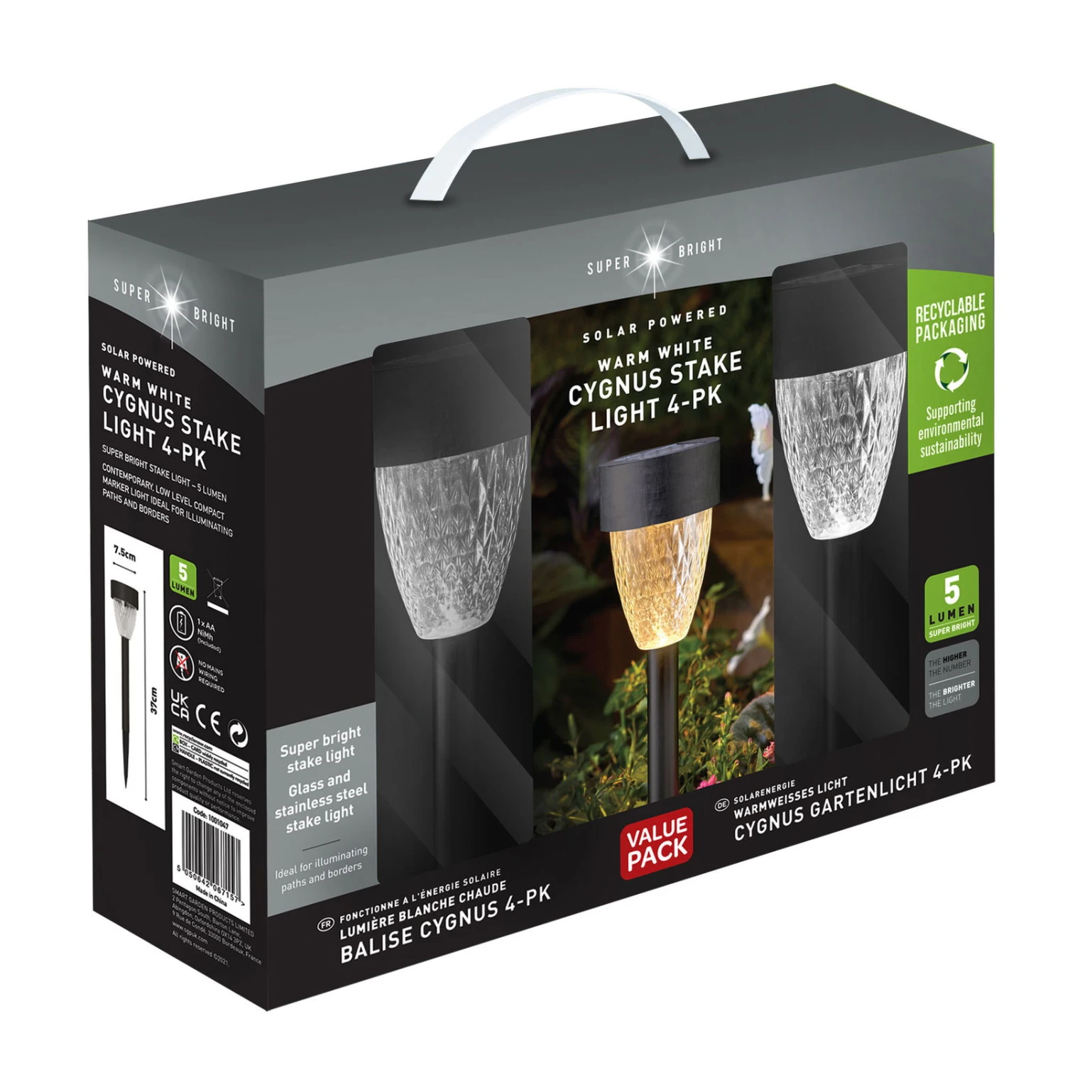 Gartenleuchte 'Cygnus', 4er-Set, Grau, Edelstahl - Image 4