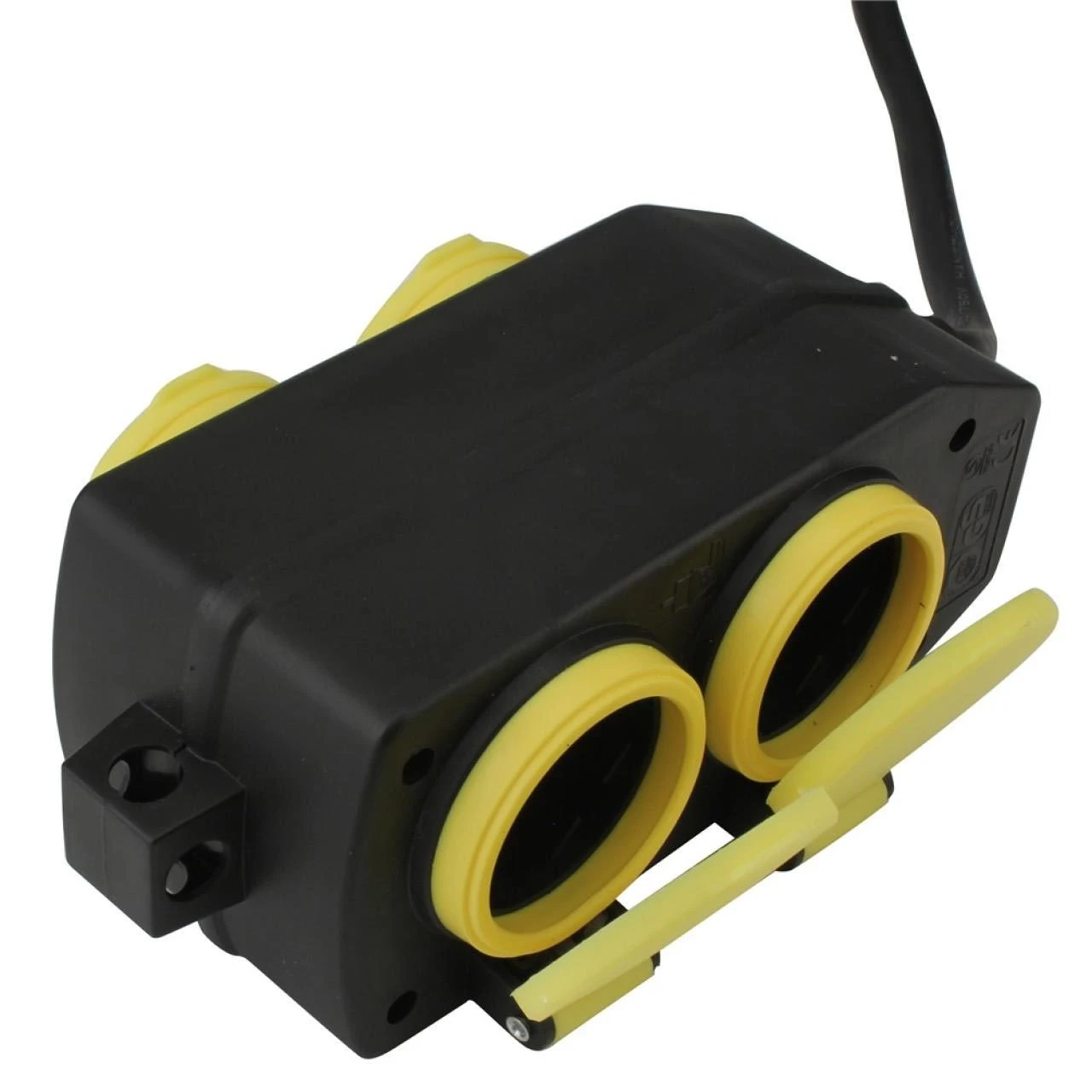 Feuchtraum-Steckdosenblock 4-fach, Schwarz/gelb