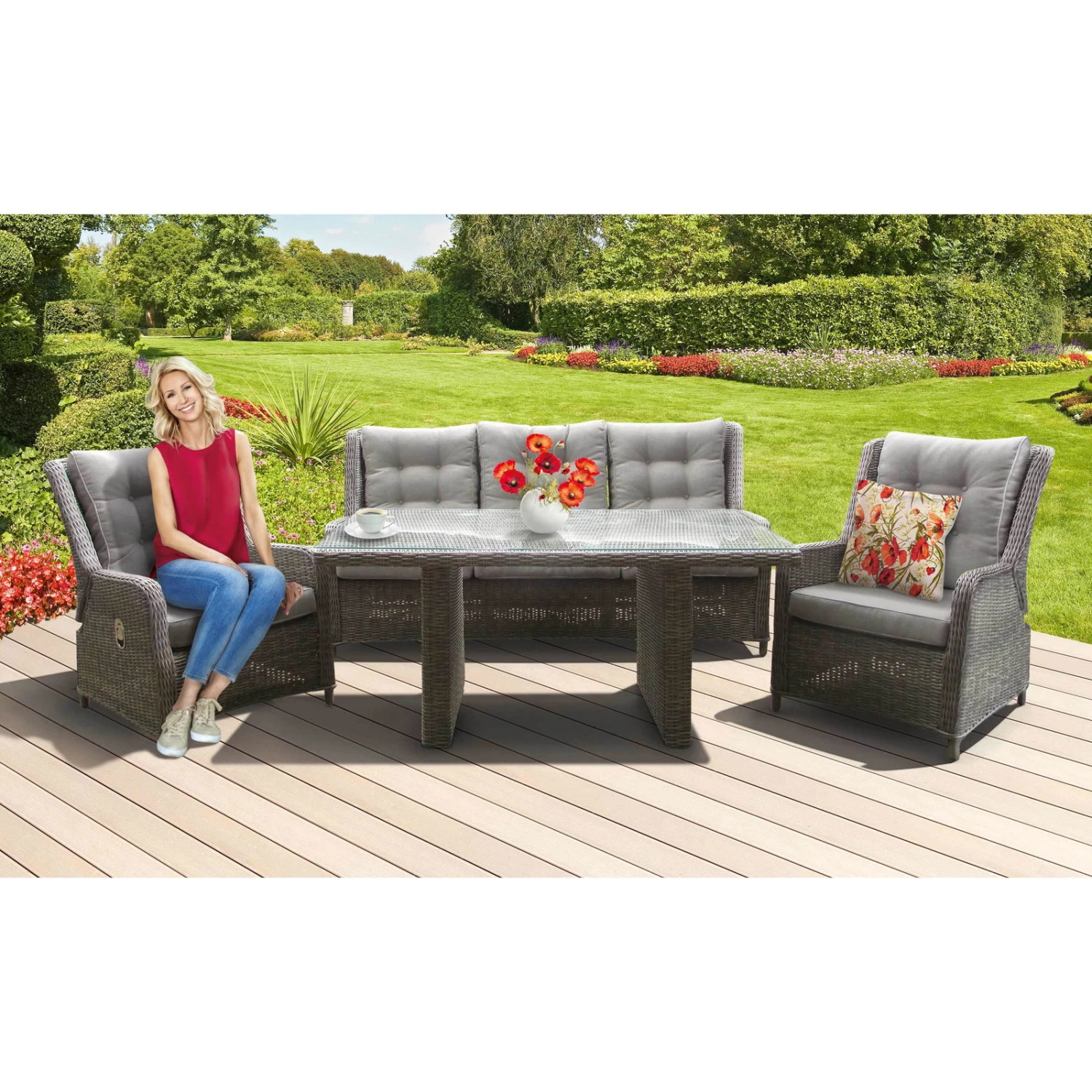 Kölle Geflechtbank 'Heidelberg' 2,5 Sitzer, Inkl. Auflage Stone Grey - Image 7