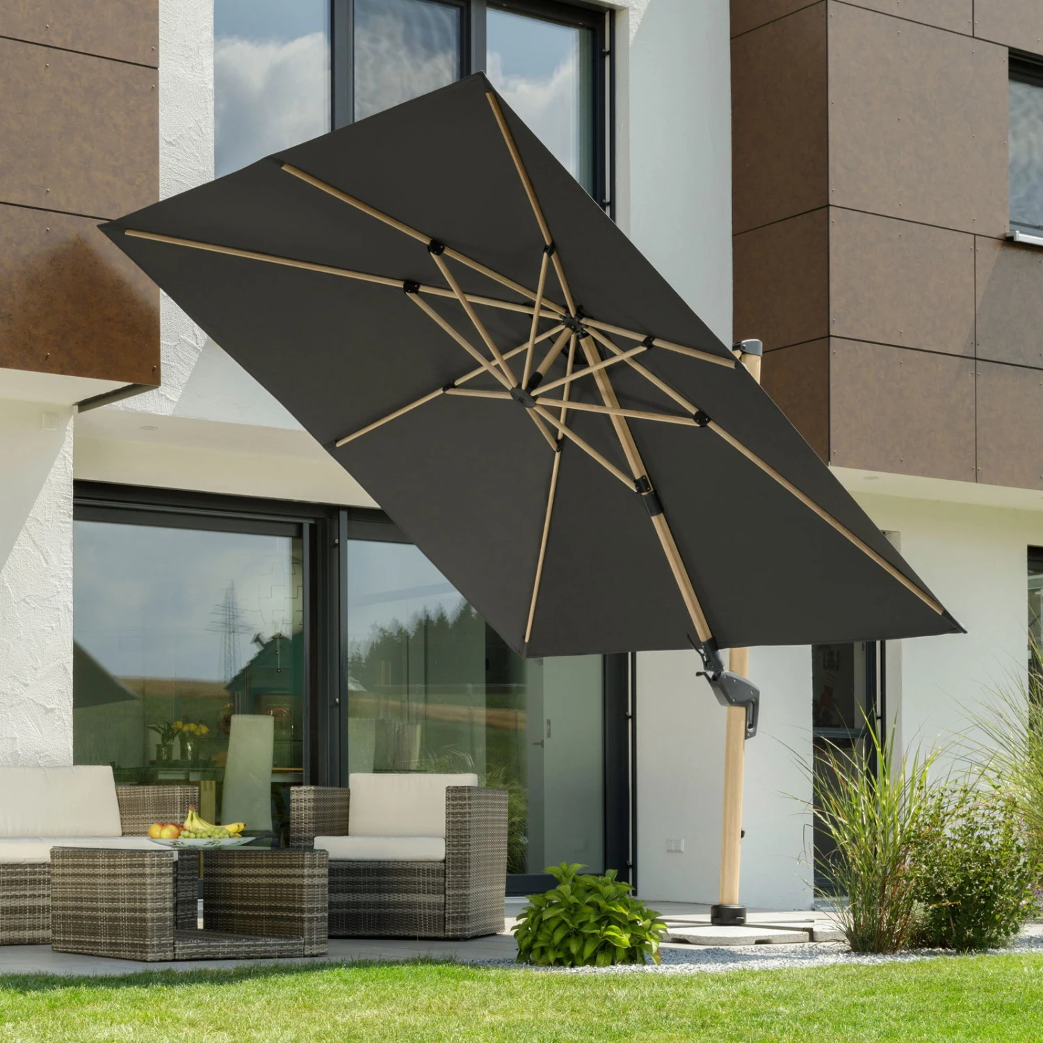 Pendelschirm 'Rhodos Twist Woody', Anthrazit, Ca. 300 X 300 Cm