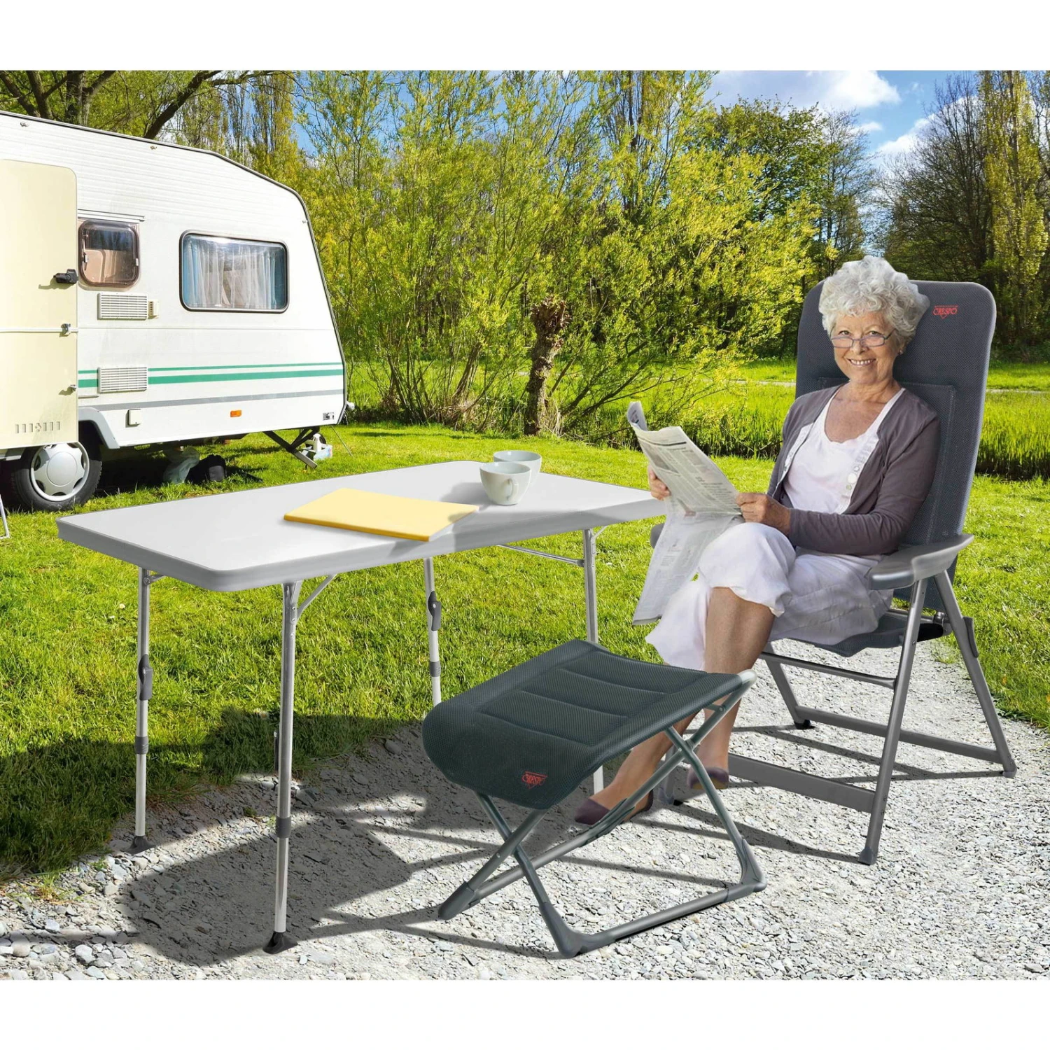 Crespo Hocker/ Beinauflage Air Deluxe Klappbar, 3D-Stoff Gepolstert - Image 3